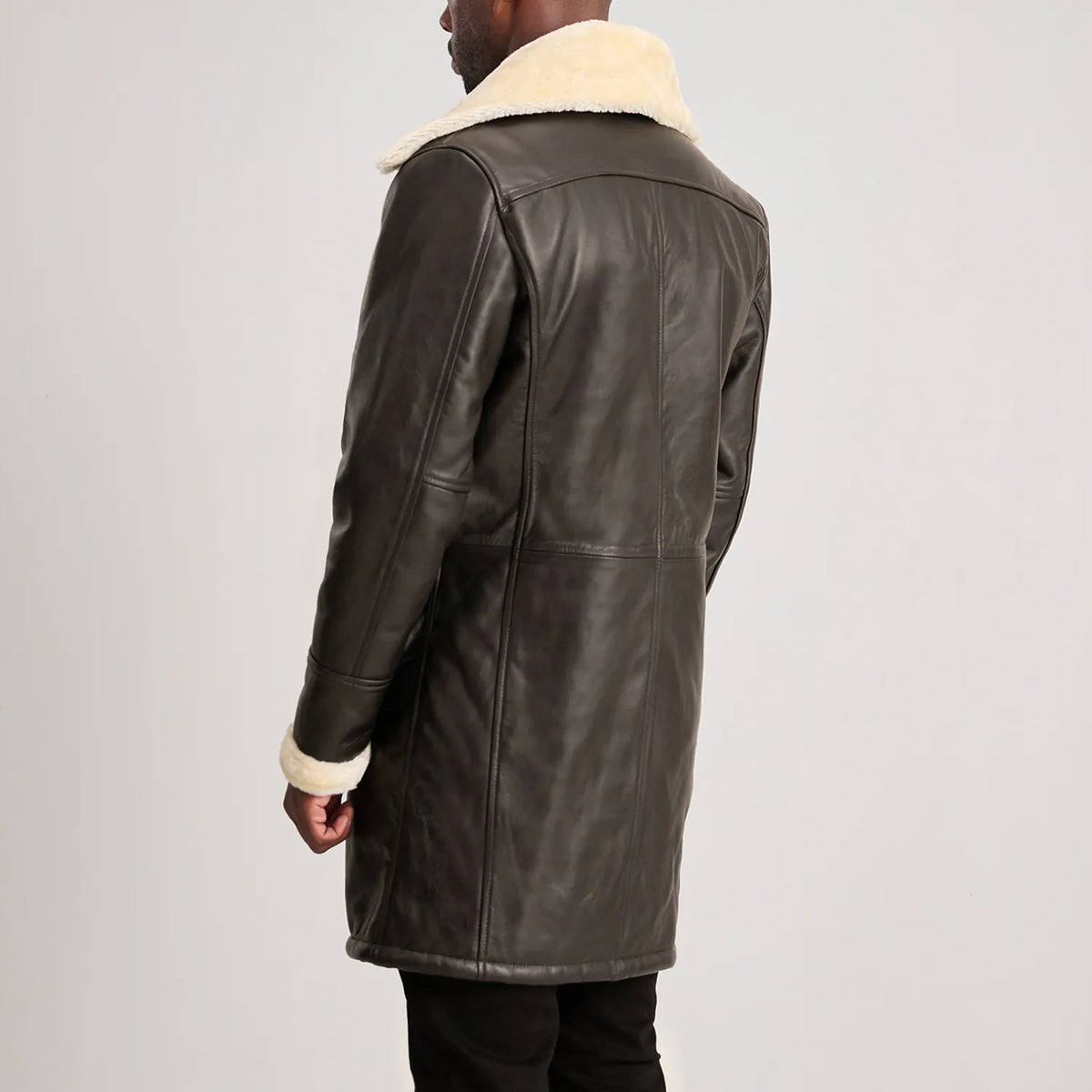 Charles Brown Leather Shearling Double-Breasted Coat - men's coat in brown sheepskin leather, view 5