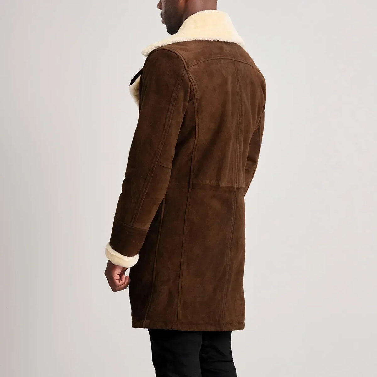Charles Brown Suede Leather Shearling Double-Breasted Coat - men's coat in brown suede leather, view 5