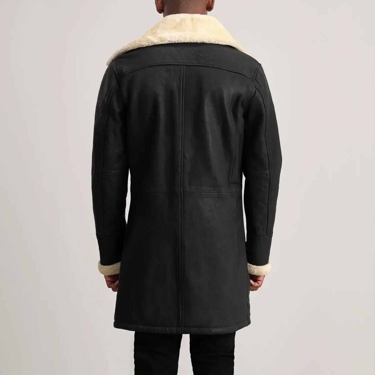 Charles Tumbled Black Leather Shearling Double-Breasted Coat - men's coat in black sheepskin leather, view 5