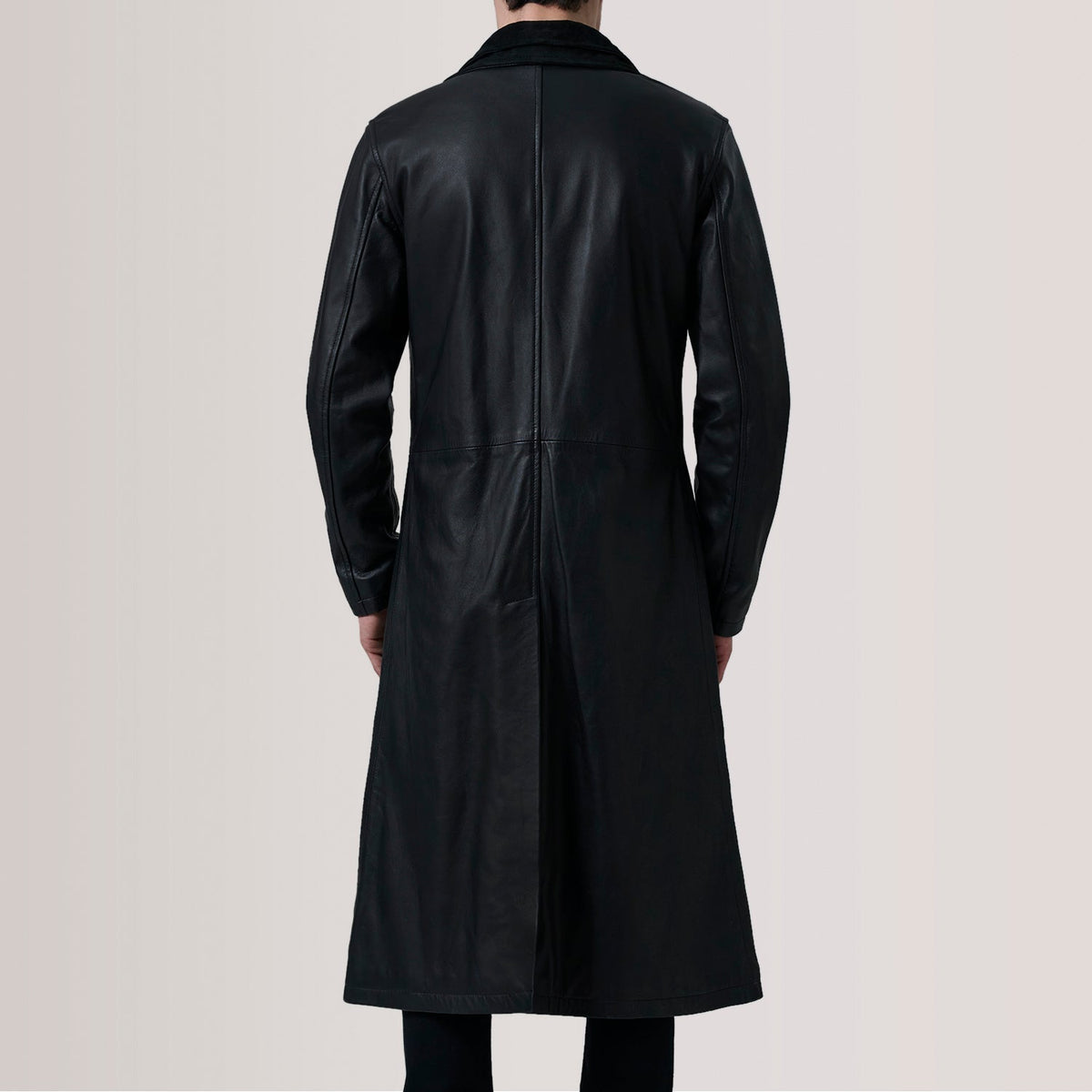 Charlton Black Leather Single Breasted Coat - men's coat in black leather, view 4