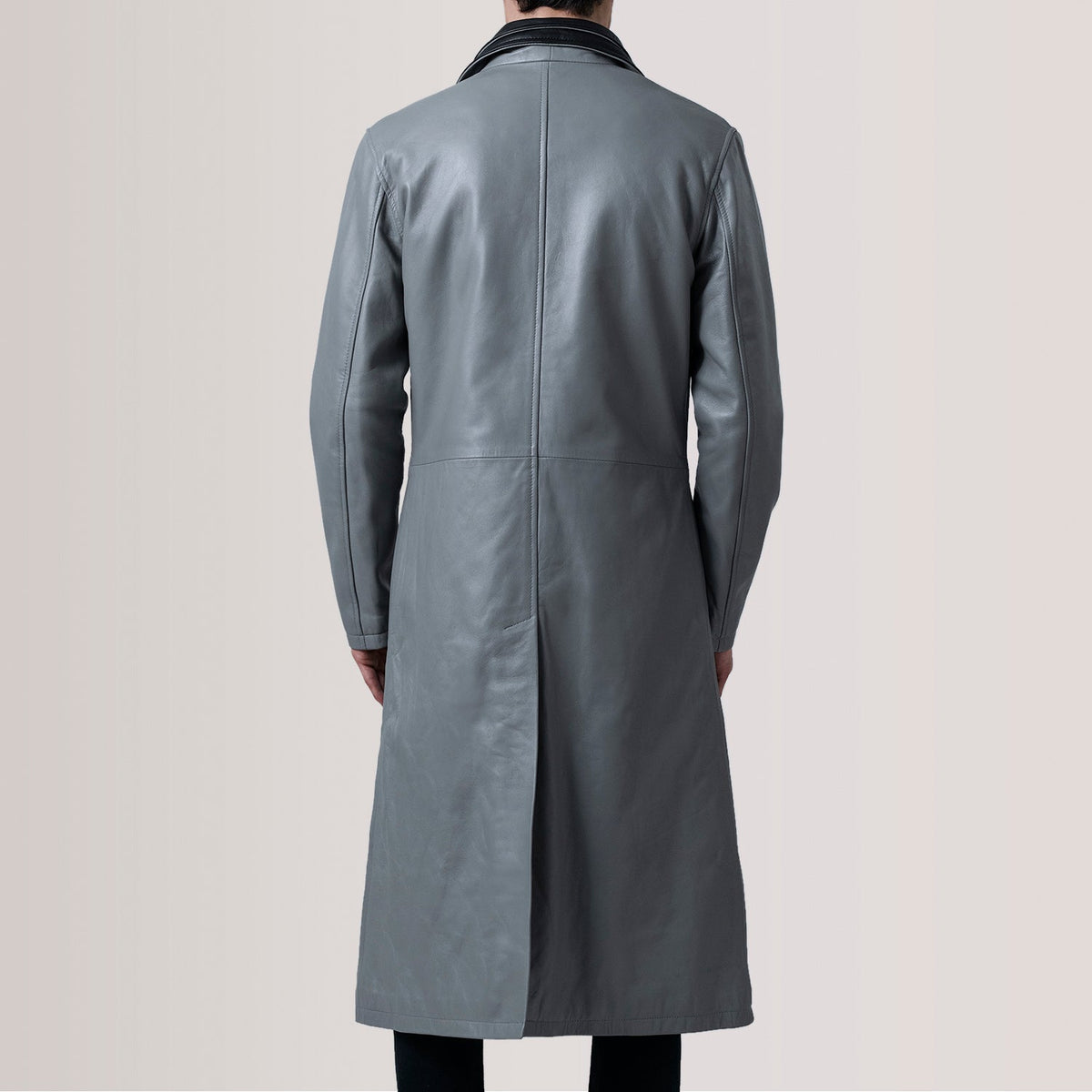 Charlton Grey Leather Single Breasted Coat - men's coat in grey leather, view 4