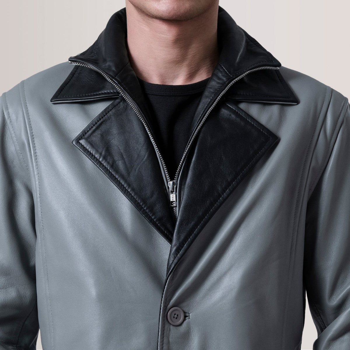 Charlton Grey Leather Single Breasted Coat - men's coat in grey leather, view 6