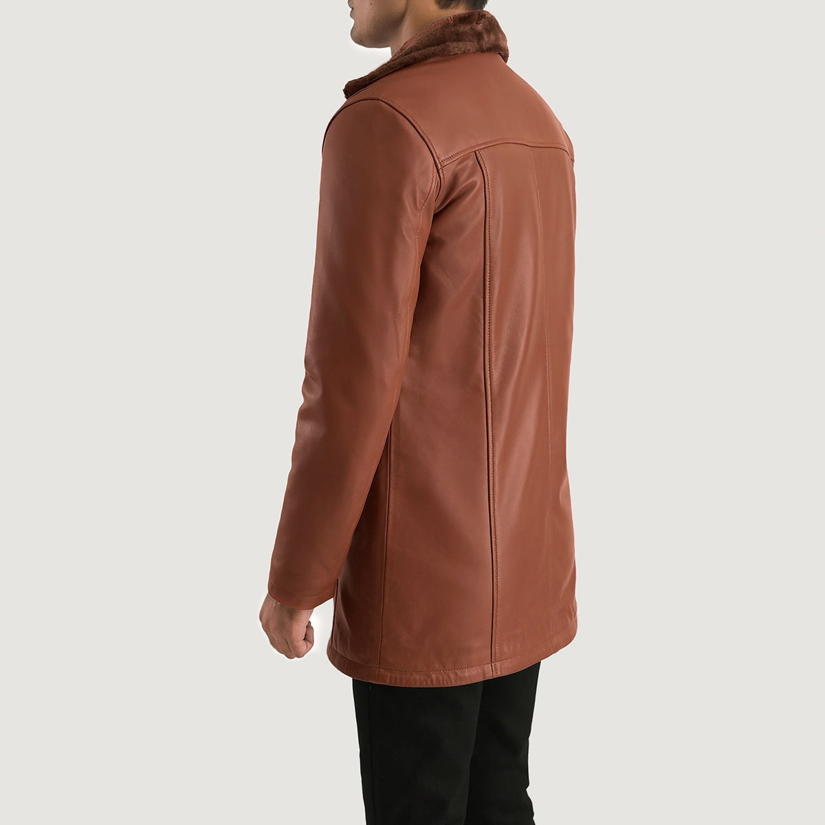 Cinnamon Brown Leather Fur Coat - men's coat in brown sheepskin leather, view 5