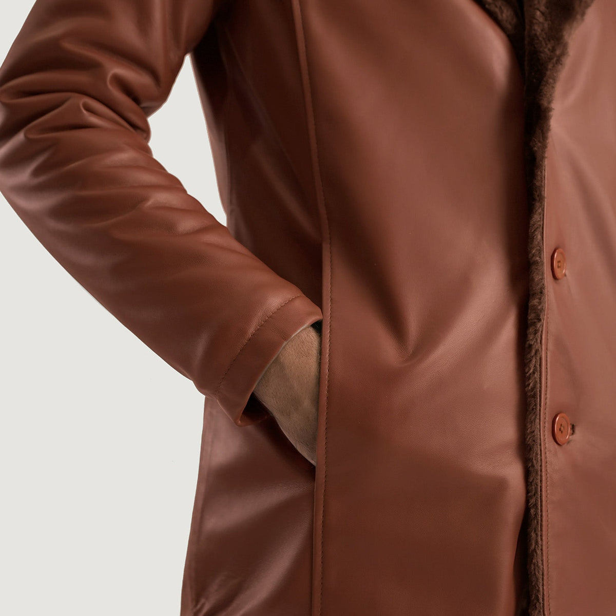 Cinnamon Brown Leather Fur Coat - men's coat in brown sheepskin leather, view 6