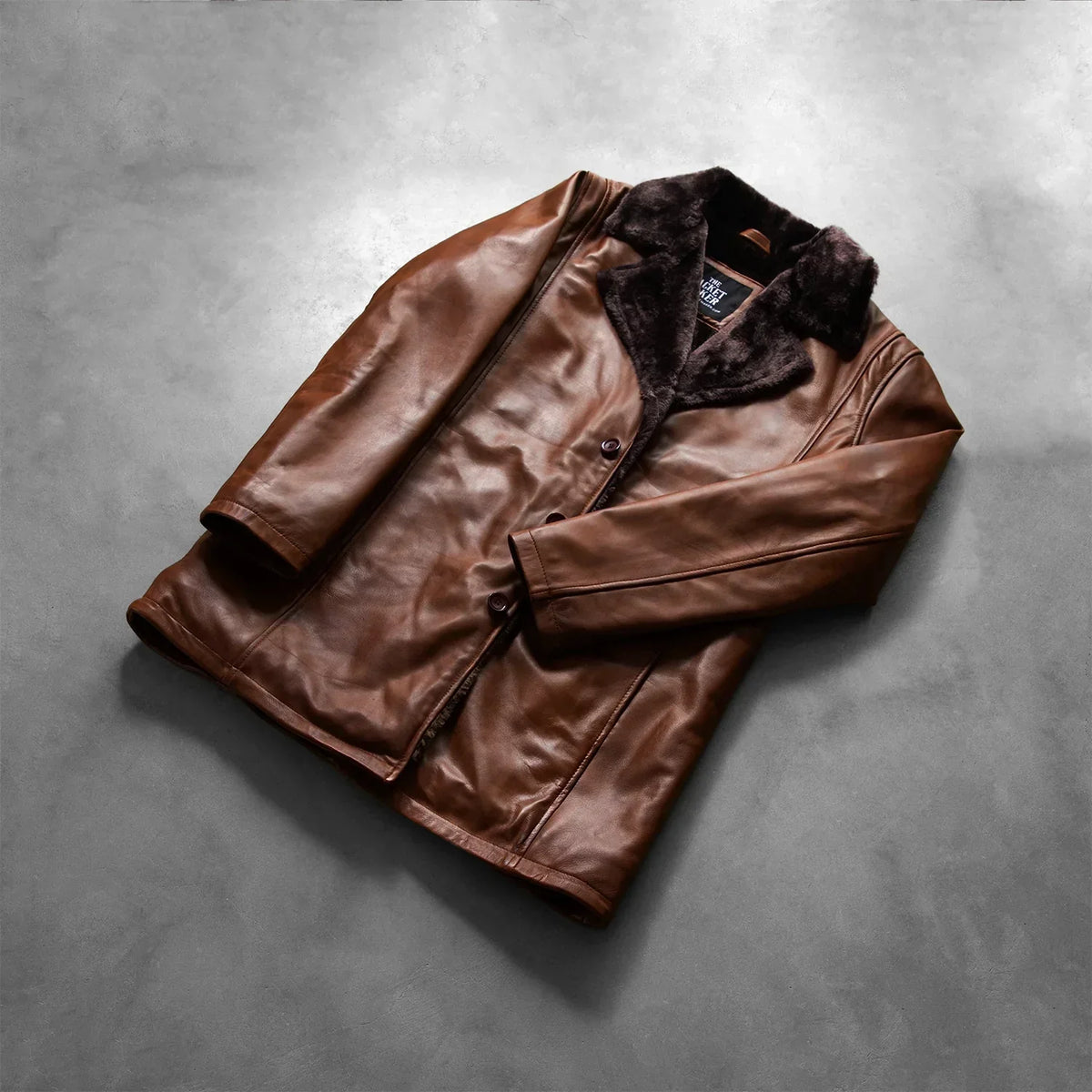 Cinnamon Distressed Leather Fur Coat - men's coat in classic sheepskin leather, view 7