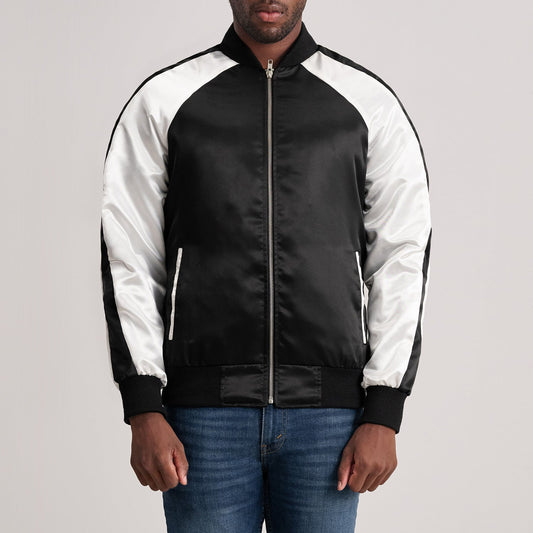 Clarke Black Varsity Jacket - men's jacket in black premium leather, view 1