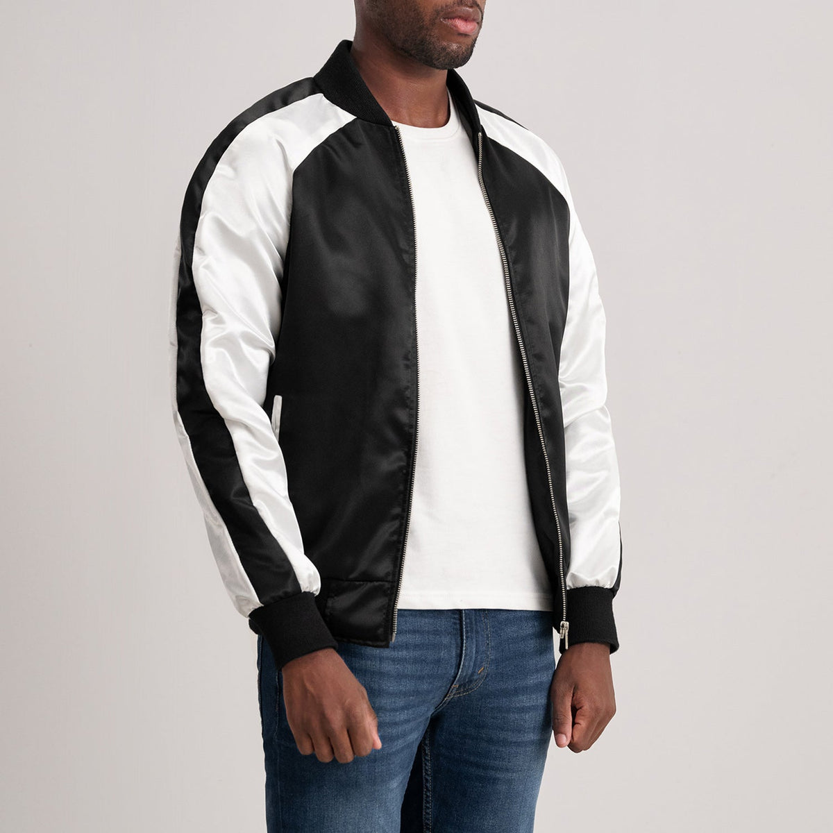Clarke Black Varsity Jacket - men's jacket in black premium leather, view 2
