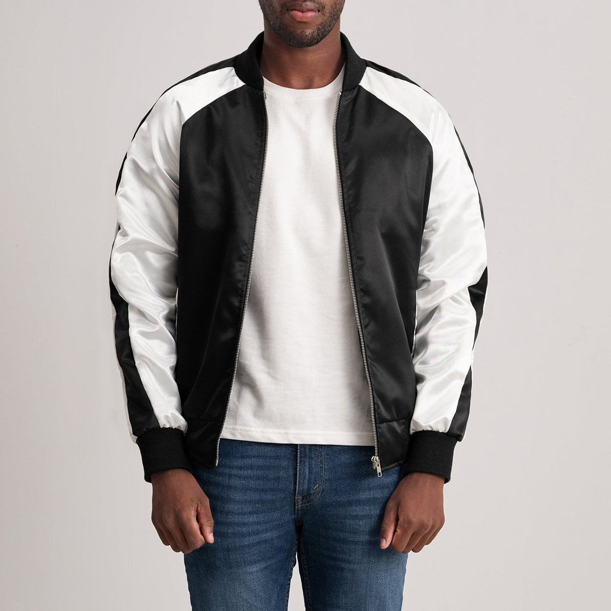 Clarke Black Varsity Jacket - men's jacket in black premium leather, view 3