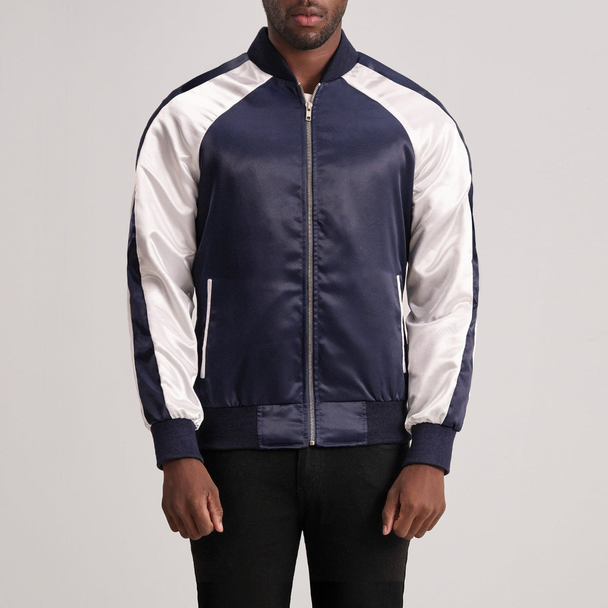 Clarke Blue Varsity Jacket - men's jacket in blue premium leather, view 1