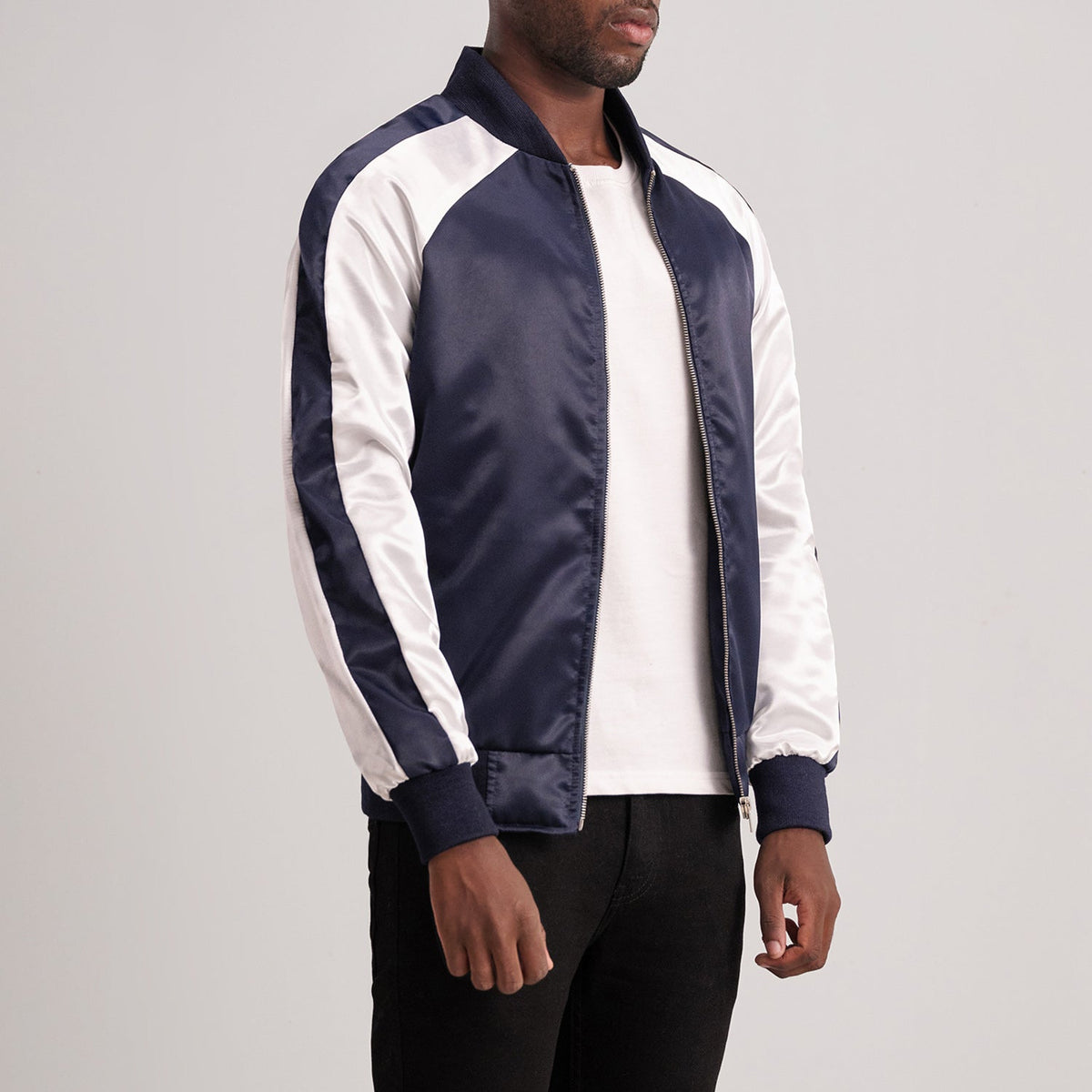 Clarke Blue Varsity Jacket - men's jacket in blue premium leather, view 2