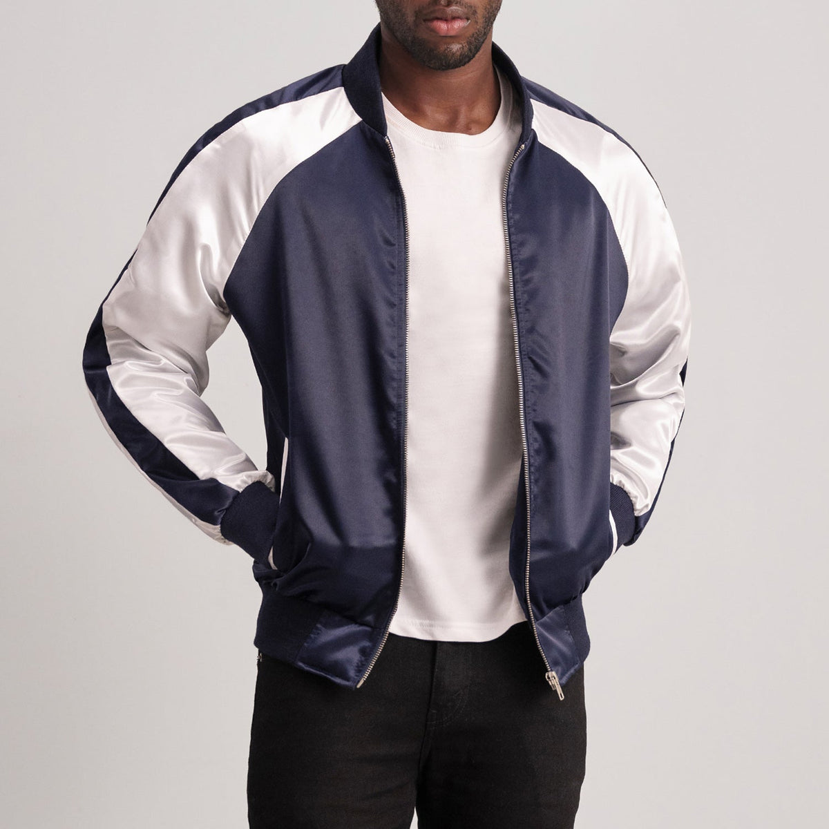 Clarke Blue Varsity Jacket - men's jacket in blue premium leather, view 3