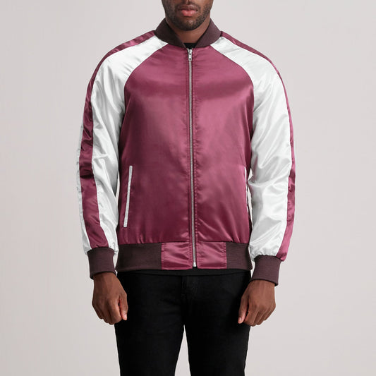 Clarke Maroon Varsity Jacket - men's jacket in maroon premium leather, view 1