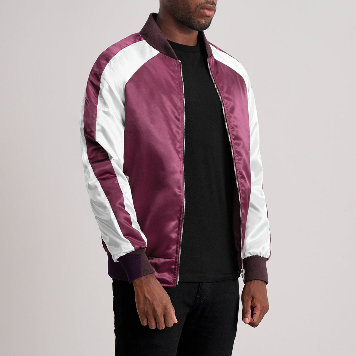Clarke Maroon Varsity Jacket - men's jacket in maroon premium leather, view 2