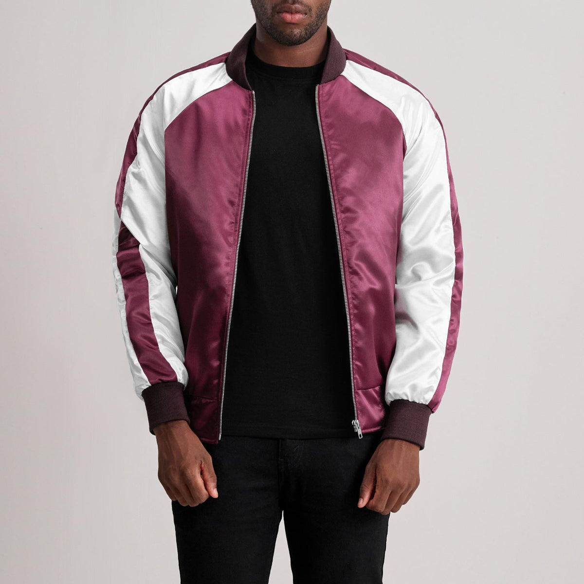 Clarke Maroon Varsity Jacket - men's jacket in maroon premium leather, view 3
