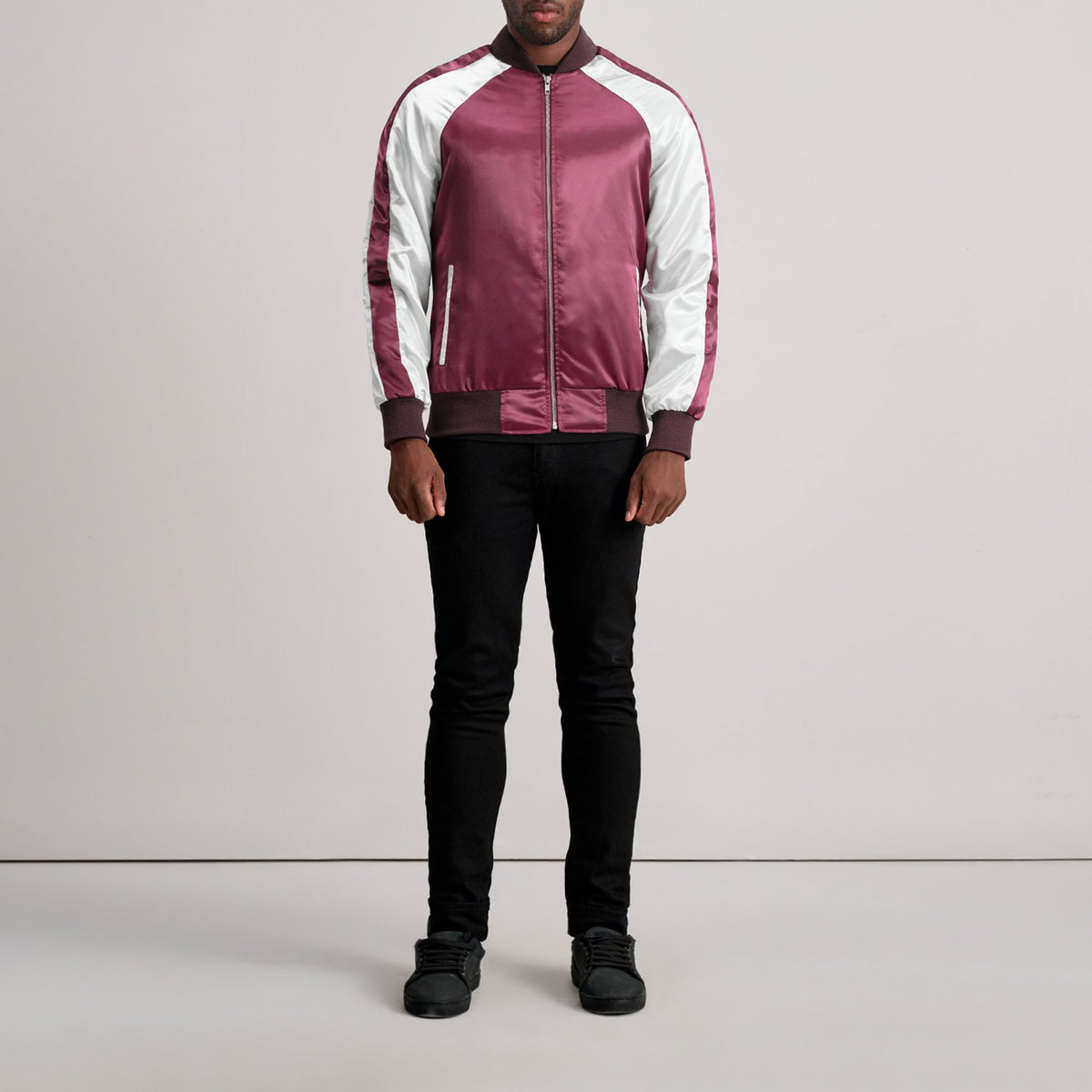 Clarke Maroon Varsity Jacket - men's jacket in maroon premium leather, view 4