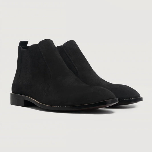 Clarkson Chelsea Black Suede Leather Boots - men's boots in black suede leather, view 1