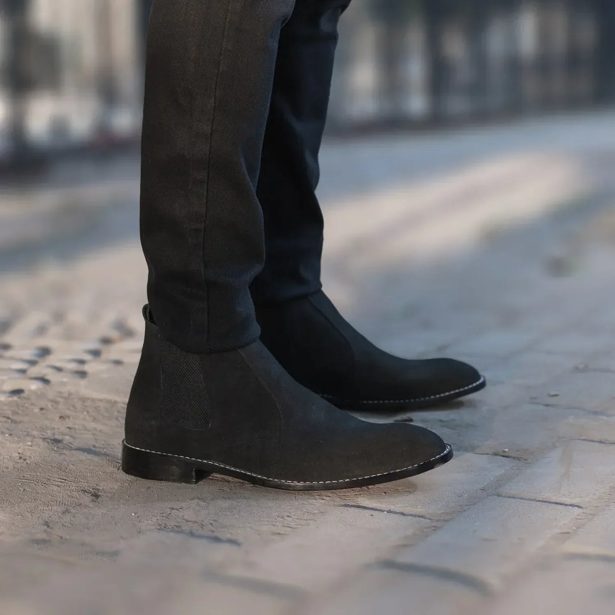 Clarkson Chelsea Black Suede Leather Boots - men's boots in black suede leather, view 10