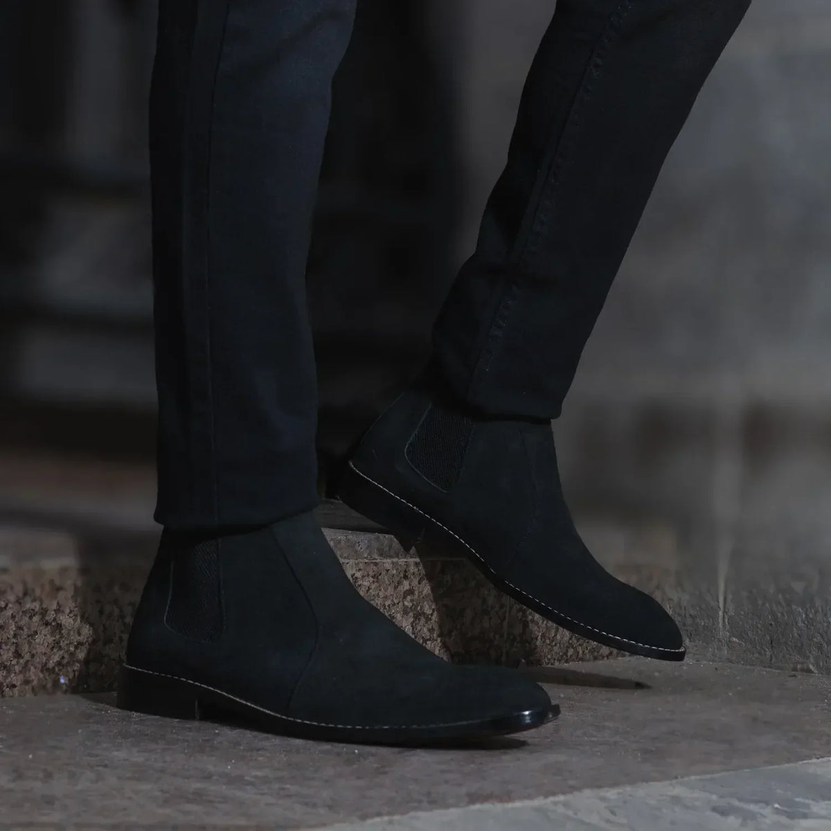 Clarkson Chelsea Black Suede Leather Boots - men's boots in black suede leather, view 7