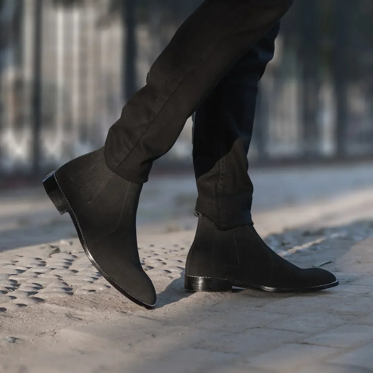 Clarkson Chelsea Black Suede Leather Boots - men's boots in black suede leather, view 9