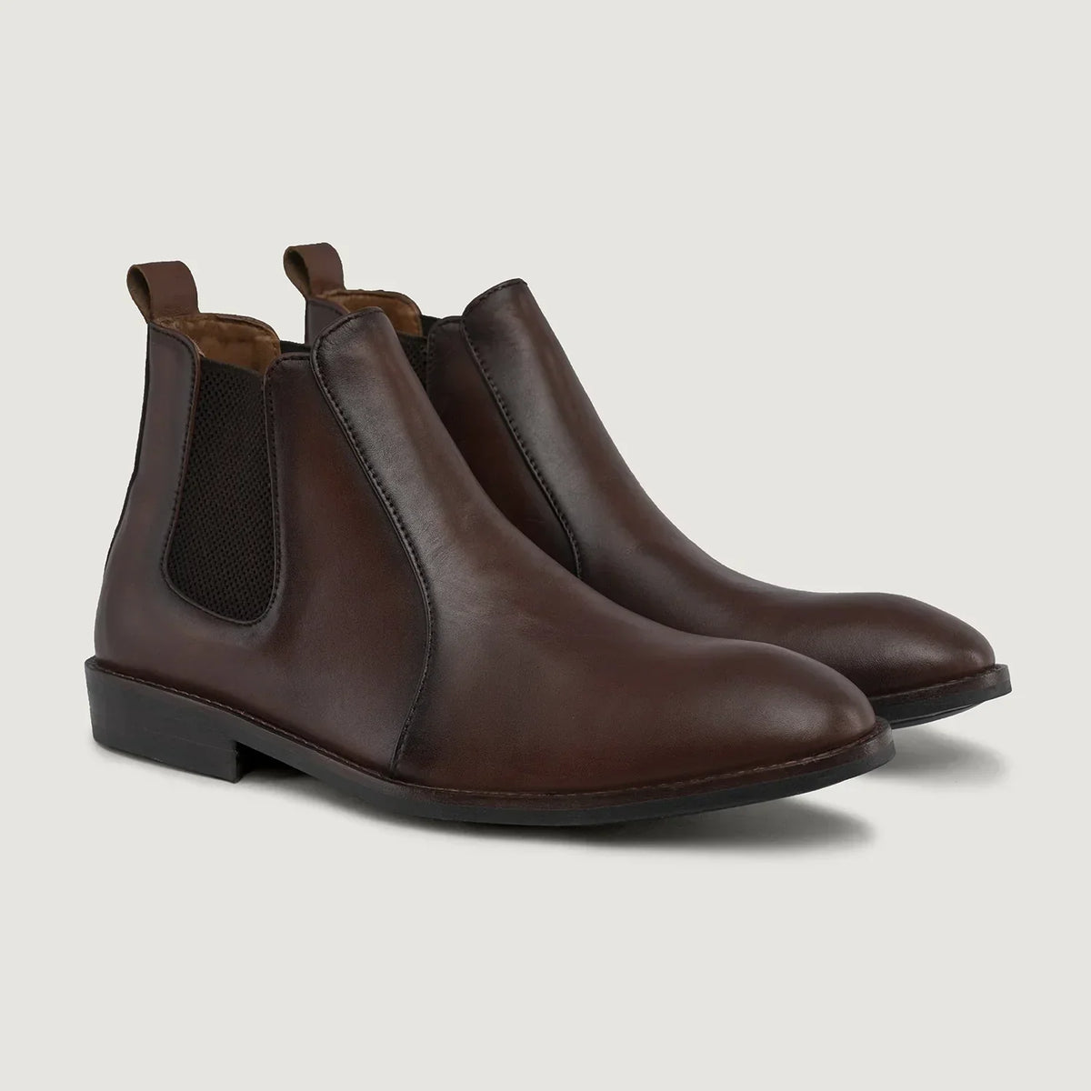 Clarkson Chelsea Brown Burnished Leather Boots Rugged Sole - men's boots in brown genuine leather, view 1