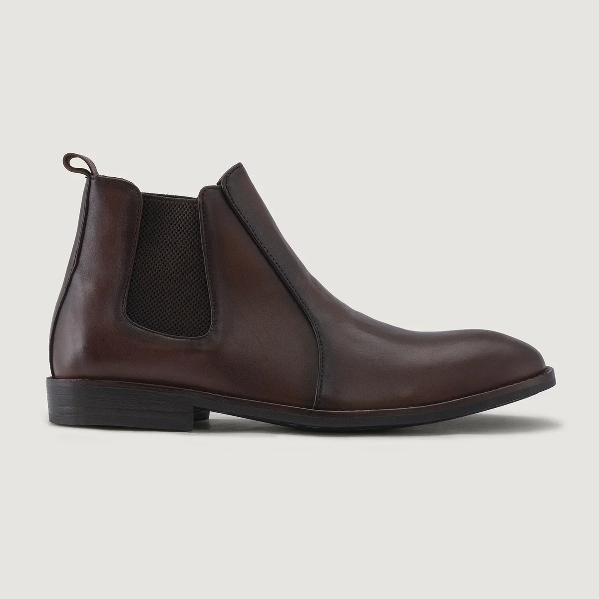 Clarkson Chelsea Brown Burnished Leather Boots Rugged Sole - men's boots in brown genuine leather, view 2