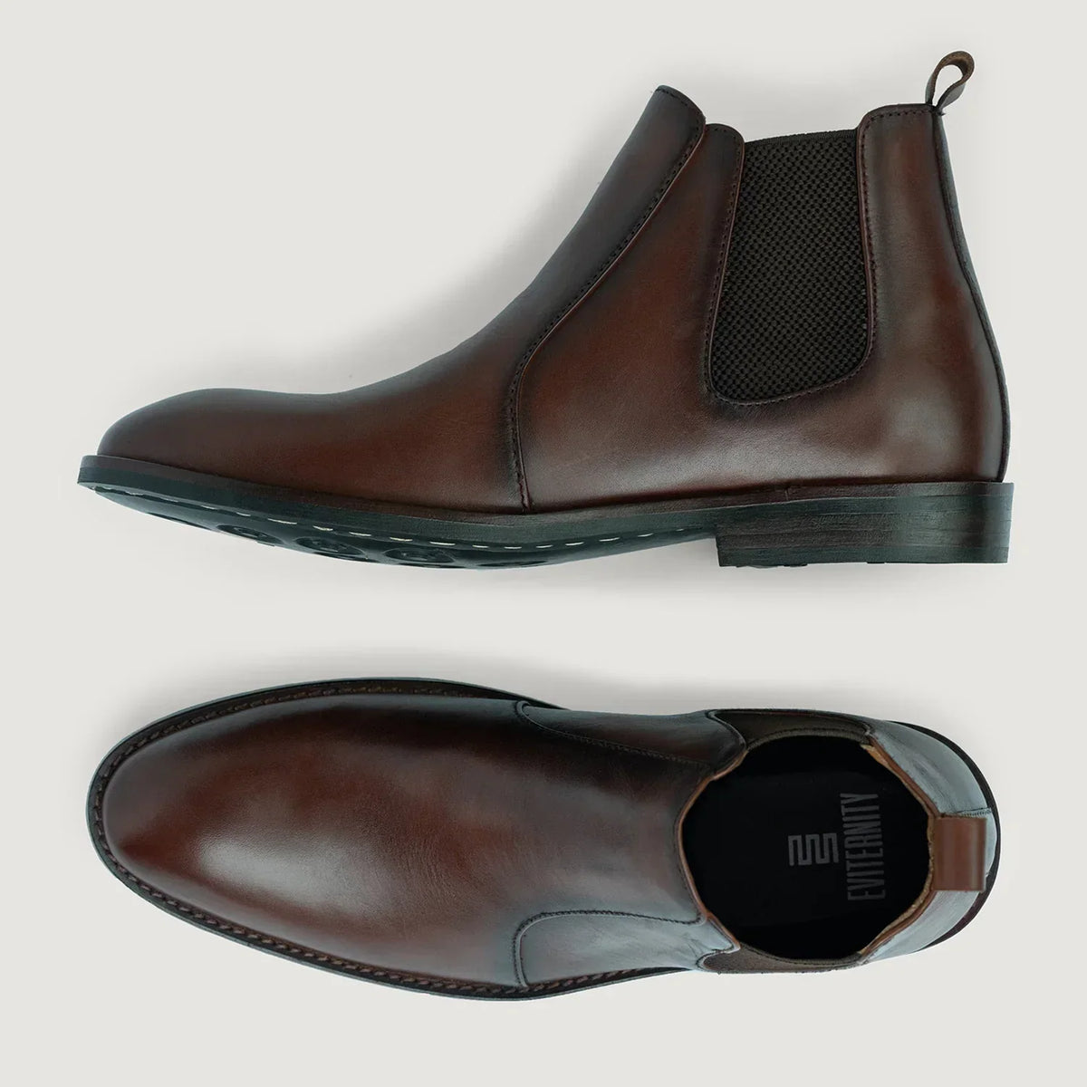 Clarkson Chelsea Brown Burnished Leather Boots Rugged Sole - men's boots in brown genuine leather, view 3