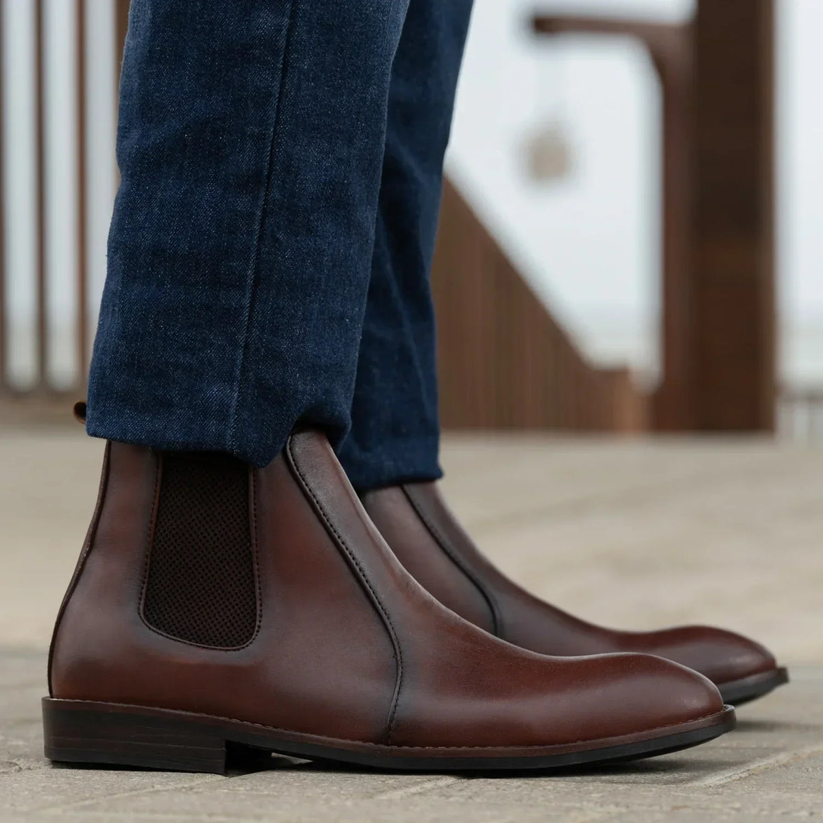 Clarkson Chelsea Brown Burnished Leather Boots Rugged Sole - men's boots in brown genuine leather, view 5