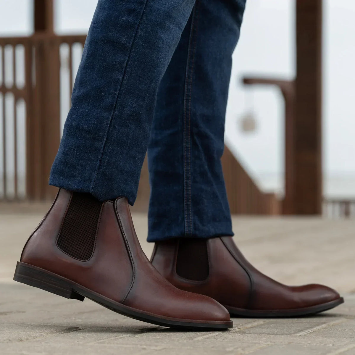 Clarkson Chelsea Brown Burnished Leather Boots Rugged Sole - men's boots in brown genuine leather, view 7