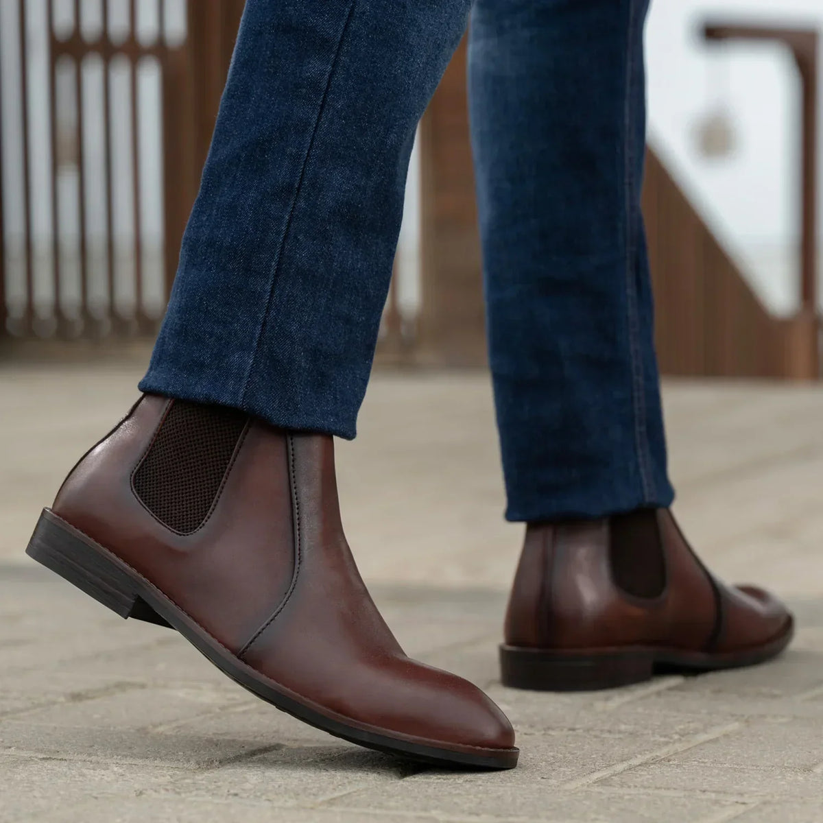 Clarkson Chelsea Brown Burnished Leather Boots Rugged Sole - men's boots in brown genuine leather, view 8