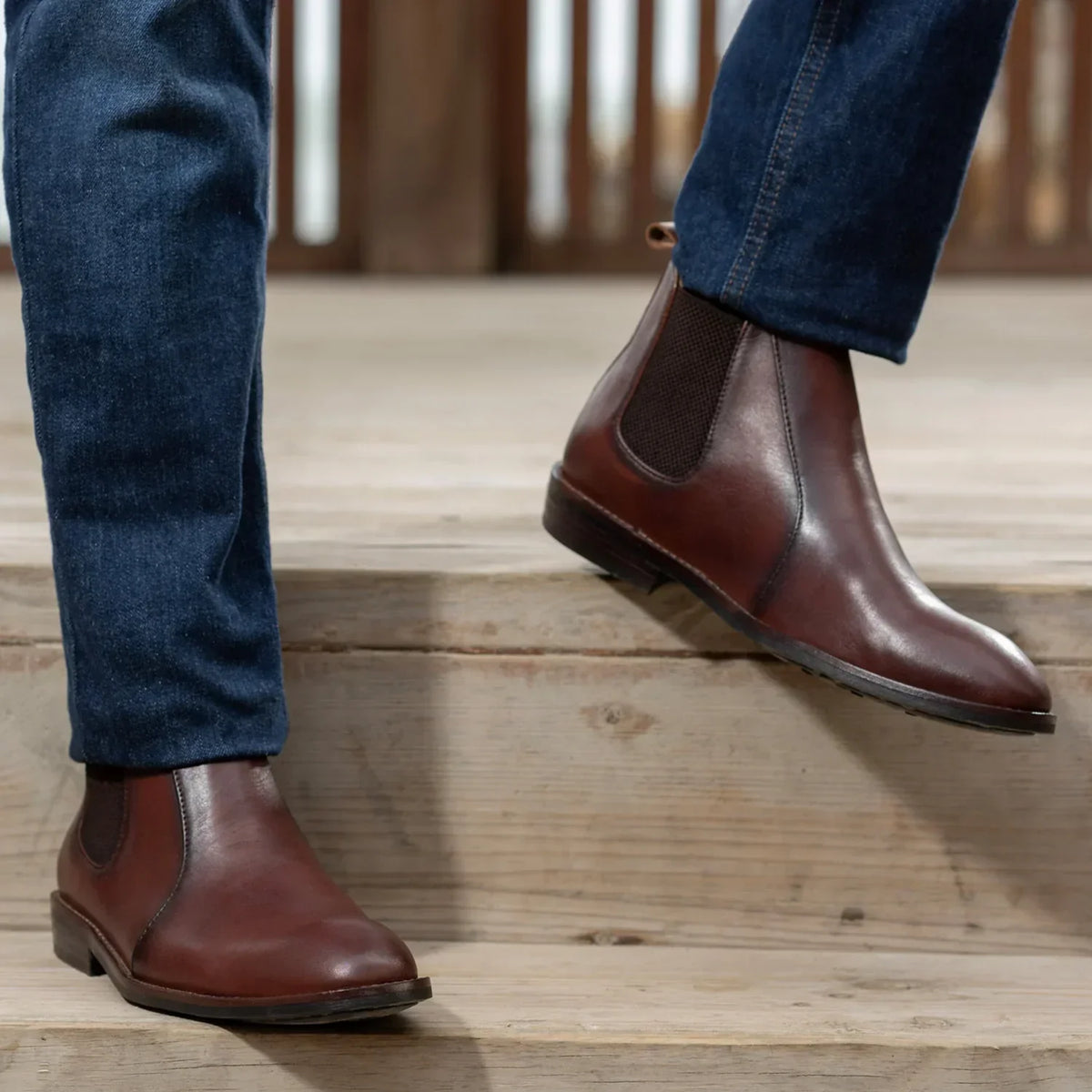 Clarkson Chelsea Brown Burnished Leather Boots Rugged Sole - men's boots in brown genuine leather, view 9