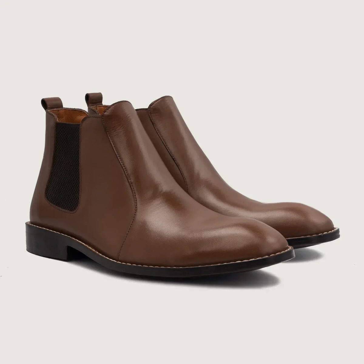 Clarkson Chelsea Brown Leather Boots - men's boots in brown genuine leather, view 1