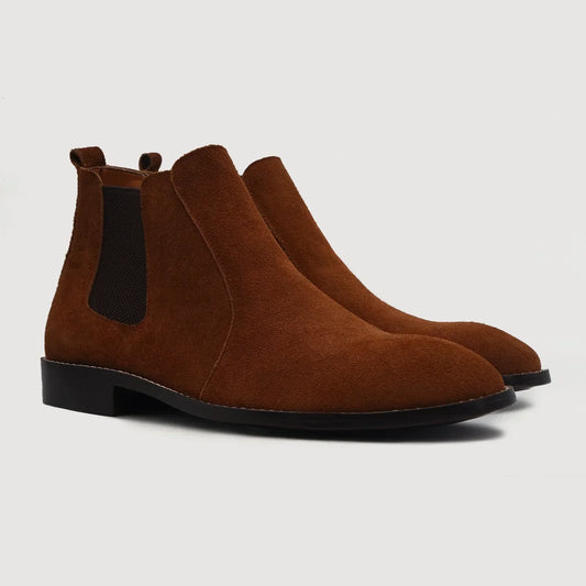 Clarkson Chelsea Brown Suede Leather Boots - men's boots in brown suede leather, view 1