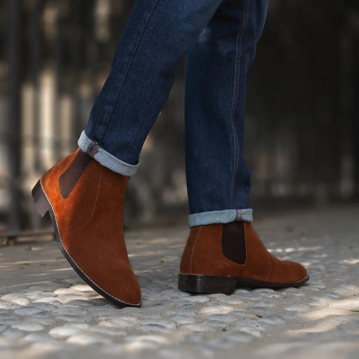 Clarkson Chelsea Brown Suede Leather Boots - men's boots in brown suede leather, view 8