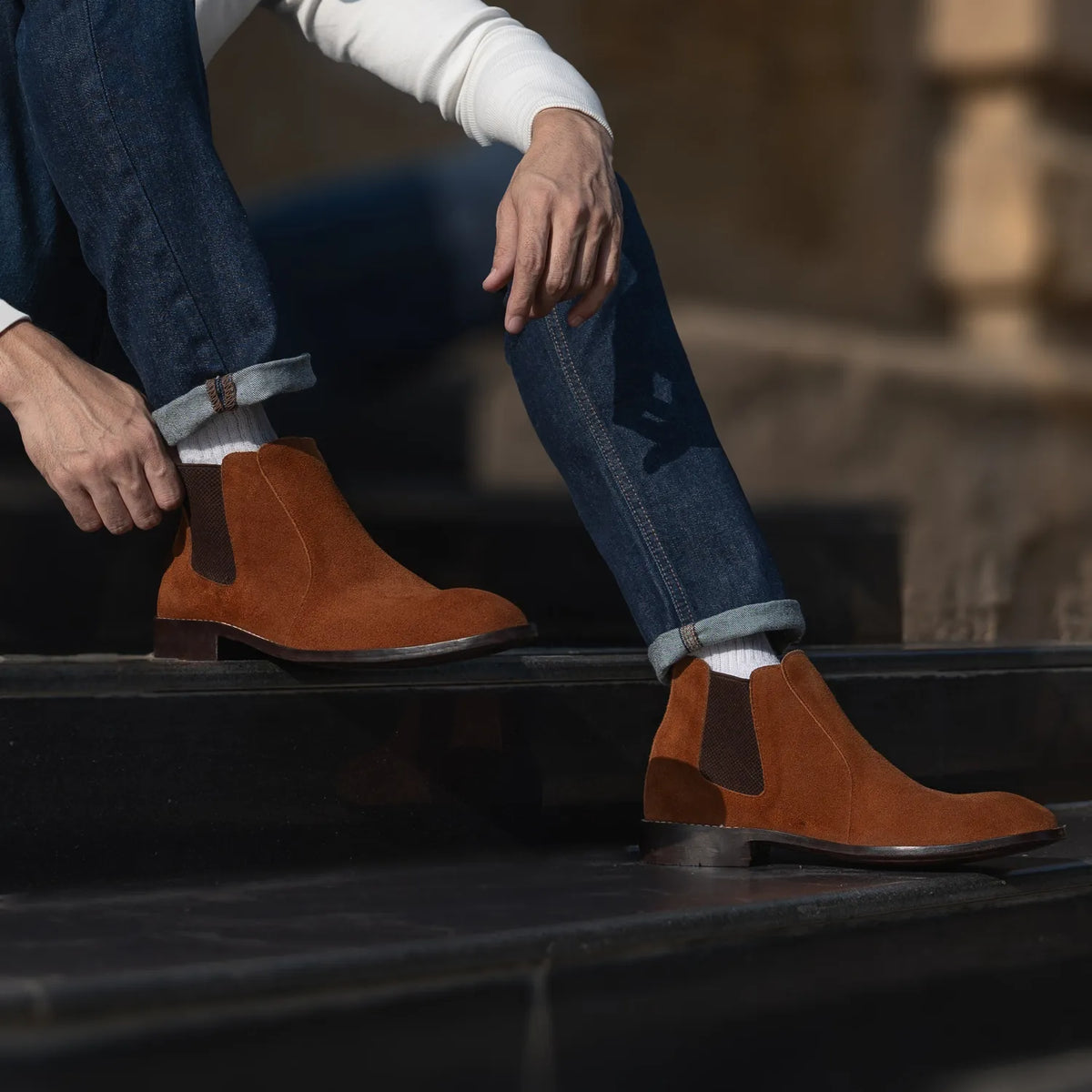 Clarkson Chelsea Brown Suede Leather Boots - men's boots in brown suede leather, view 9