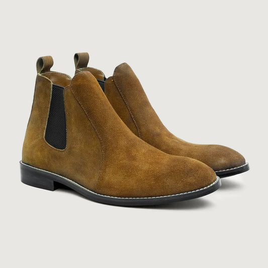 Clarkson Chelsea Brown Suede Leather Boots Rugged Sole - men's boots in brown suede leather, view 1