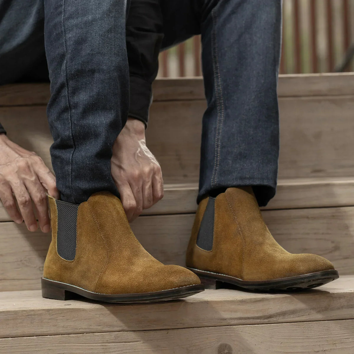 Clarkson Chelsea Brown Suede Leather Boots Rugged Sole - men's boots in brown suede leather, view 10