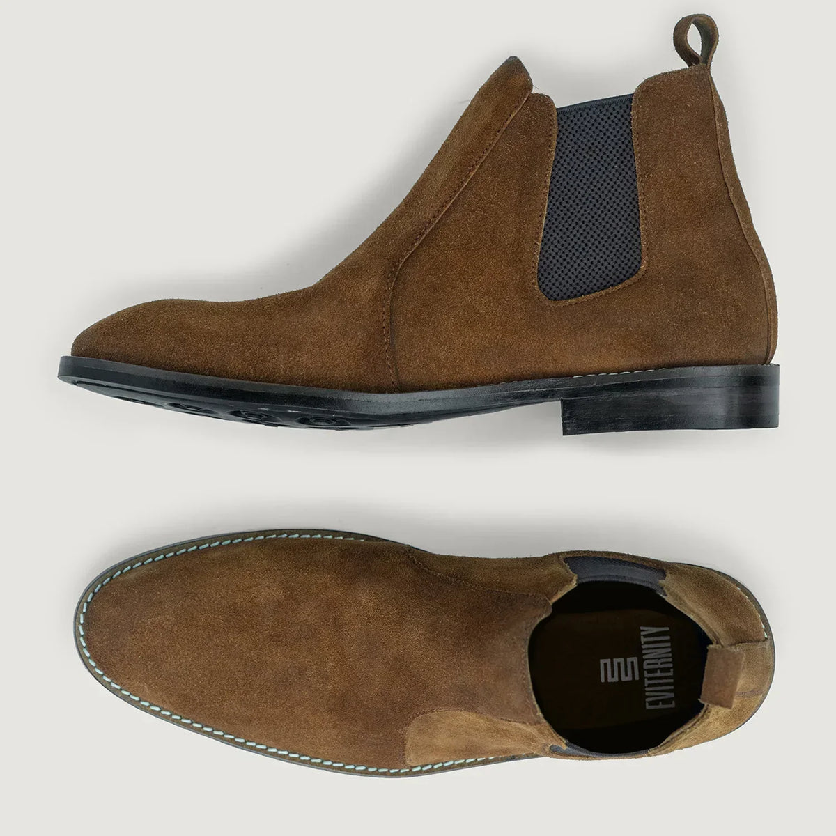 Clarkson Chelsea Brown Suede Leather Boots Rugged Sole - men's boots in brown suede leather, view 3