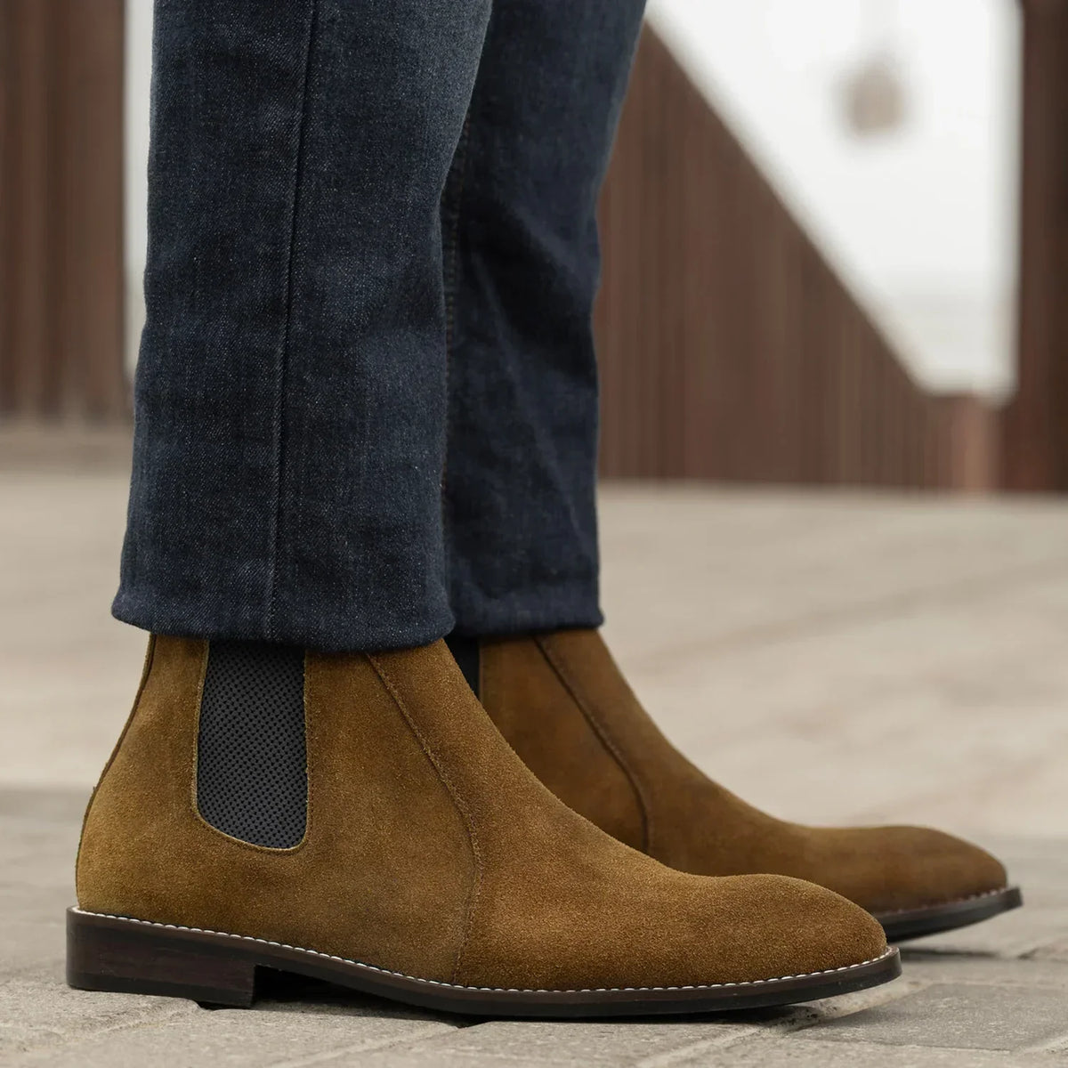 Clarkson Chelsea Brown Suede Leather Boots Rugged Sole - men's boots in brown suede leather, view 6