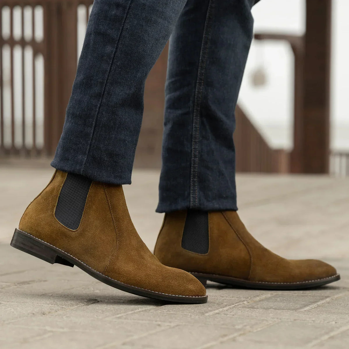 Clarkson Chelsea Brown Suede Leather Boots Rugged Sole - men's boots in brown suede leather, view 7