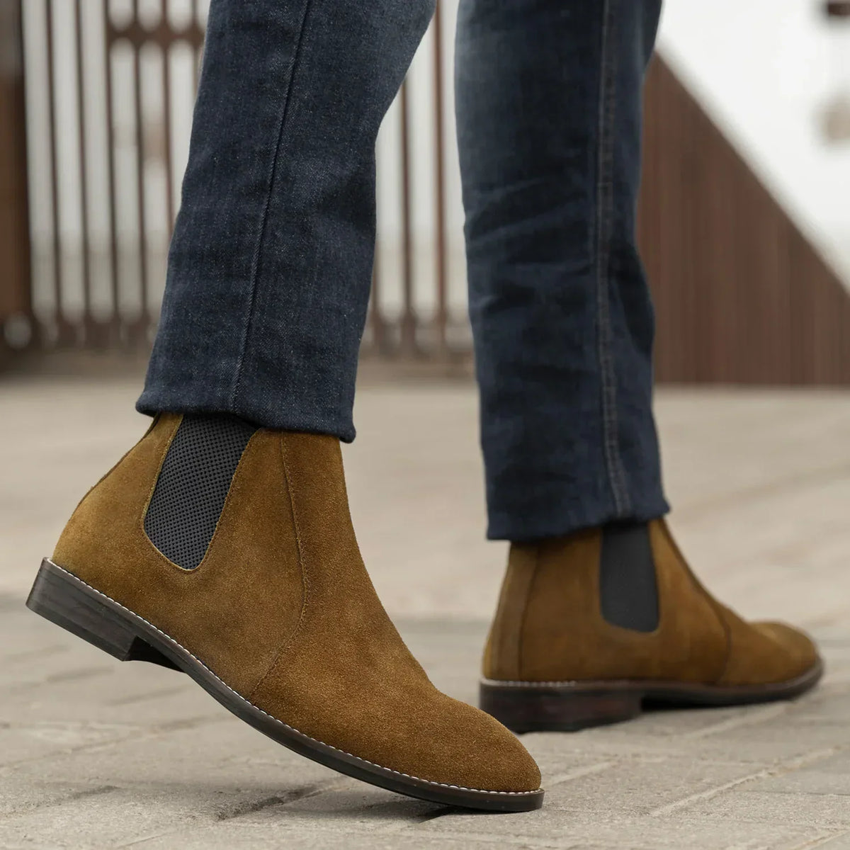 Clarkson Chelsea Brown Suede Leather Boots Rugged Sole - men's boots in brown suede leather, view 8