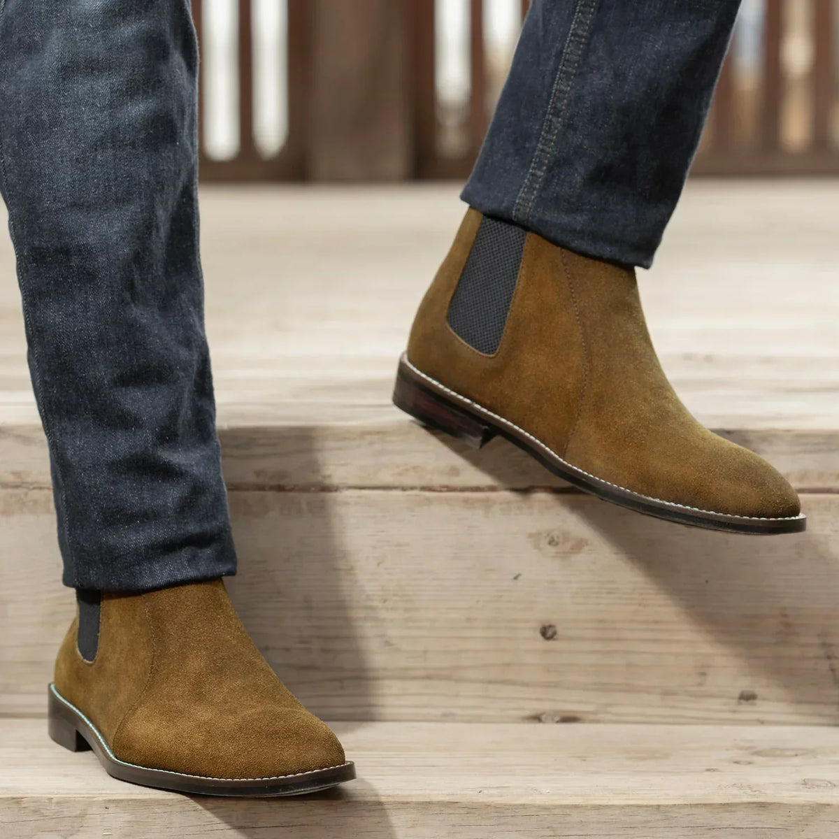 Clarkson Chelsea Brown Suede Leather Boots Rugged Sole - men's boots in brown suede leather, view 9