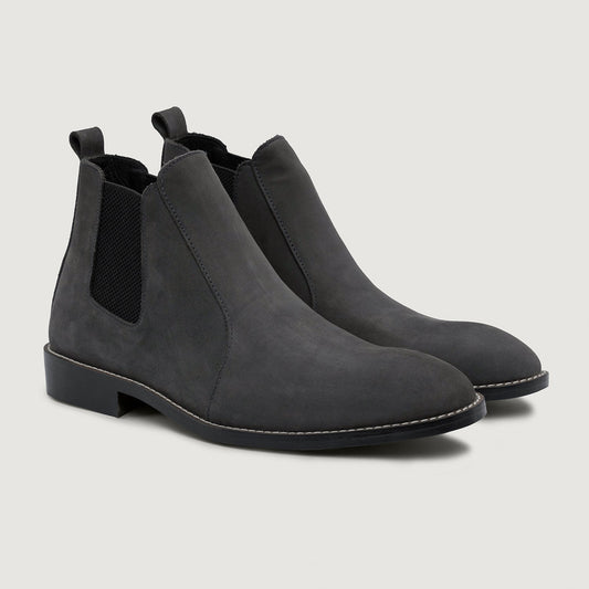 Clarkson Chelsea Grey Nubuck Leather Boots Rugged Sole - men's boots in grey nubuck leather, view 1