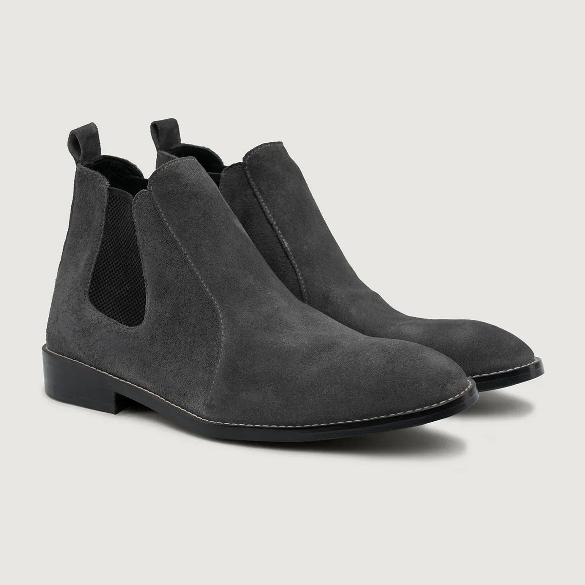 Clarkson Chelsea Grey Suede Leather Boots Rugged Sole - men's boots in grey suede leather, view 1