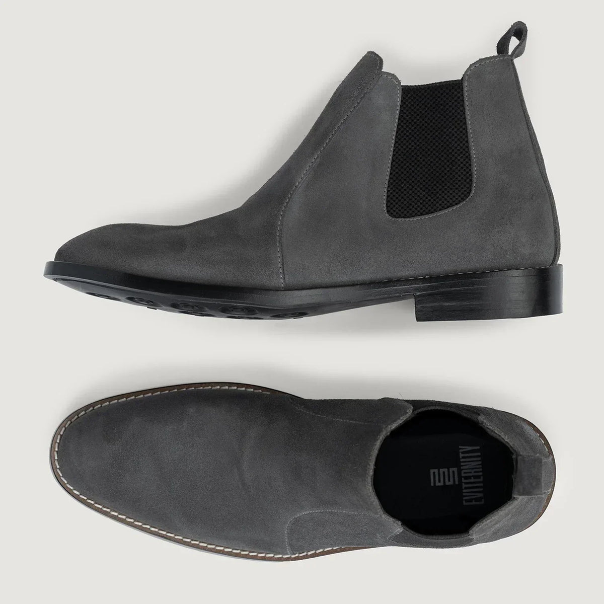 Clarkson Chelsea Grey Suede Leather Boots Rugged Sole - men's boots in grey suede leather, view 3