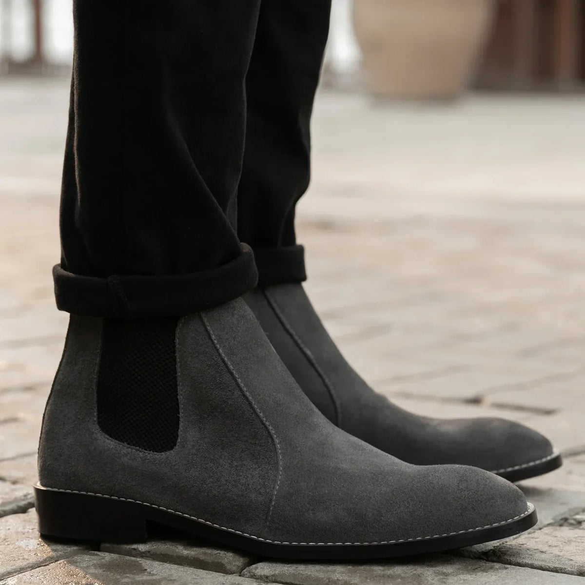 Clarkson Chelsea Grey Suede Leather Boots Rugged Sole - men's boots in grey suede leather, view 6