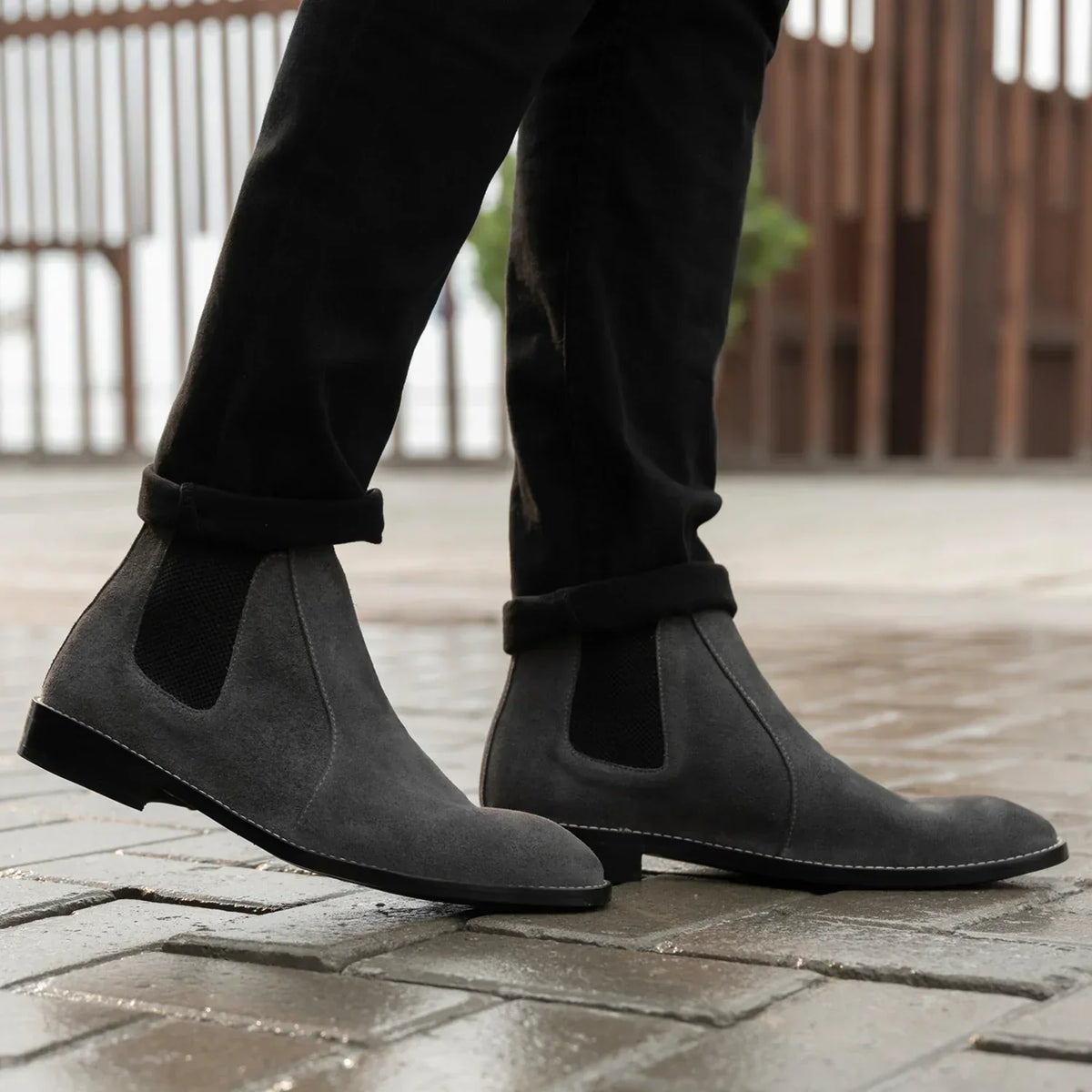 Clarkson Chelsea Grey Suede Leather Boots Rugged Sole - men's boots in grey suede leather, view 7