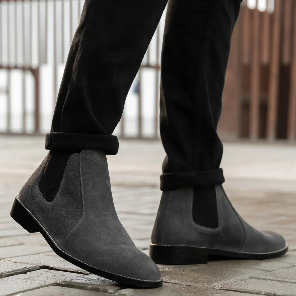 Clarkson Chelsea Grey Suede Leather Boots Rugged Sole - men's boots in grey suede leather, view 8