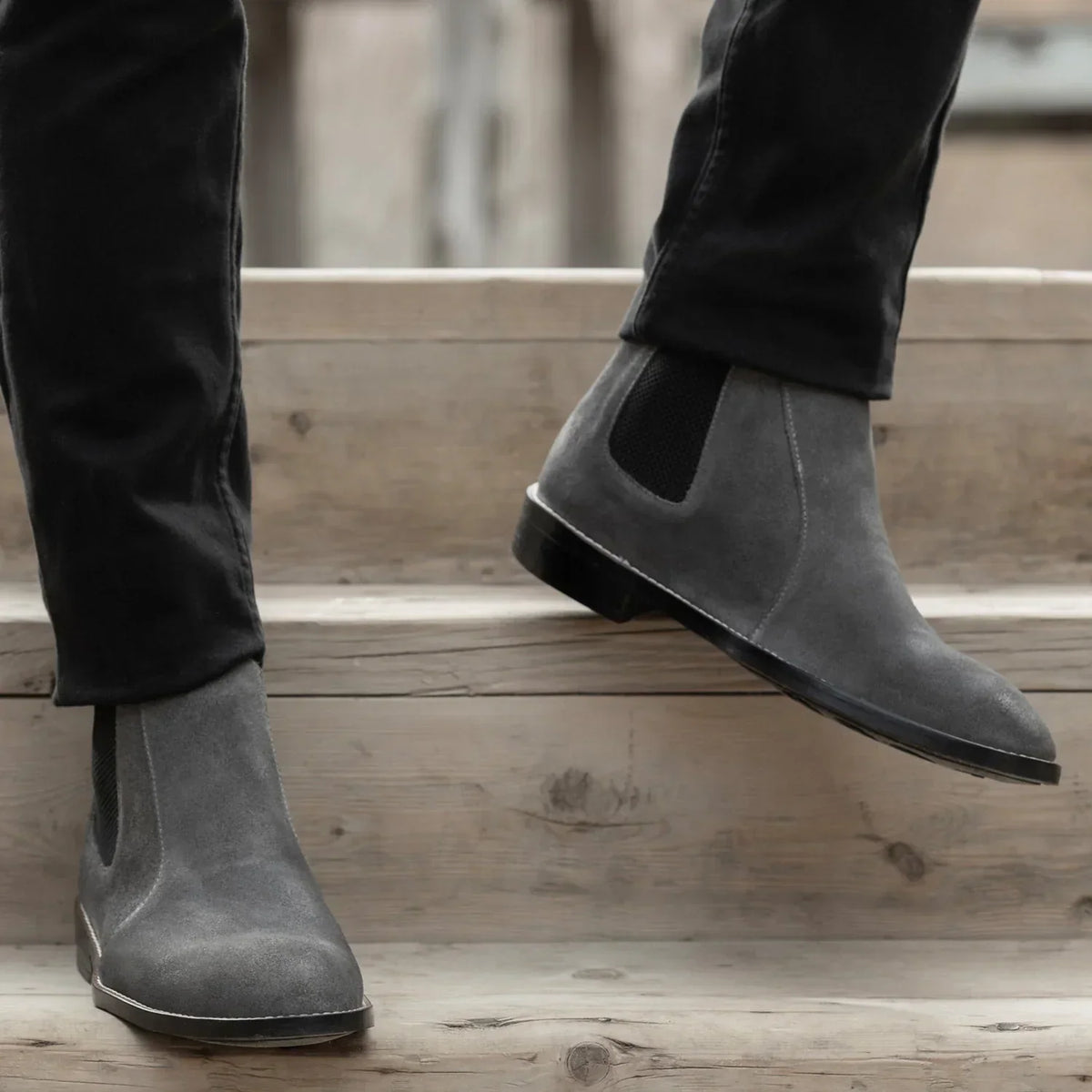 Clarkson Chelsea Grey Suede Leather Boots Rugged Sole - men's boots in grey suede leather, view 9