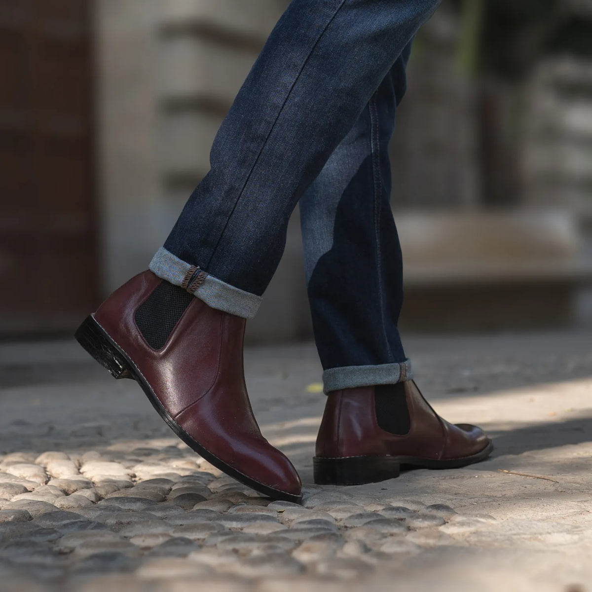 Clarkson Chelsea Maroon Leather Boots - men's boots in maroon genuine leather, view 8
