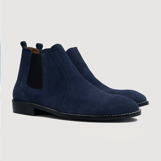 Clarkson Chelsea Midnight Blue Suede Leather Boots - men's boots in midnight blue suede leather, view 1
